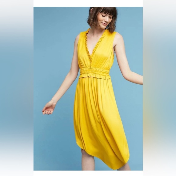 Anthropologie MAEVE Mustard Yellow Dress Medium - Picture 12 of 14